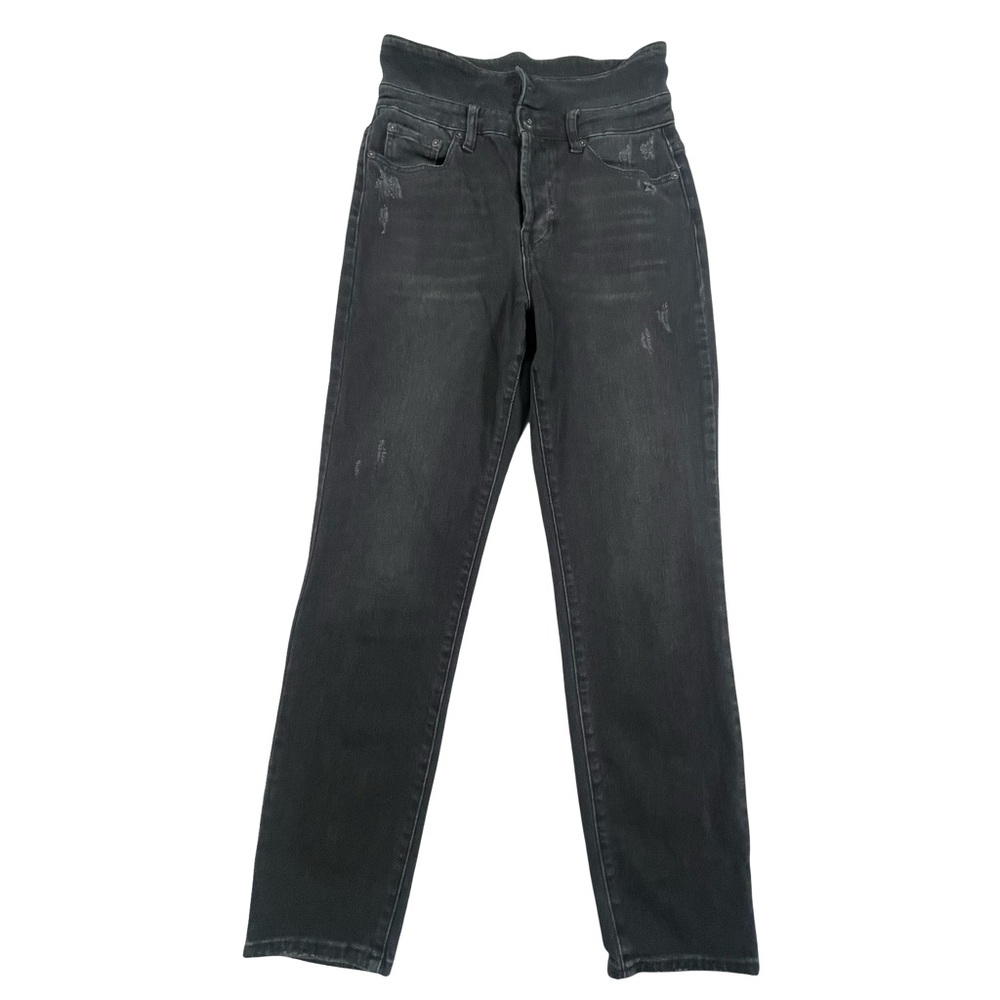 Pistola High Rise Women’s Distressed Fold Over Straight Leg Charcoal Jeans Sz 27